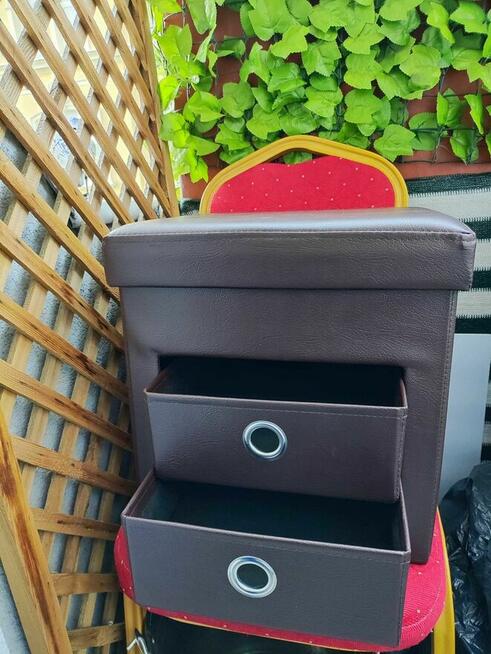 Pufa Tapicerowana Taboret Pufka szuflada szafka Brązowa