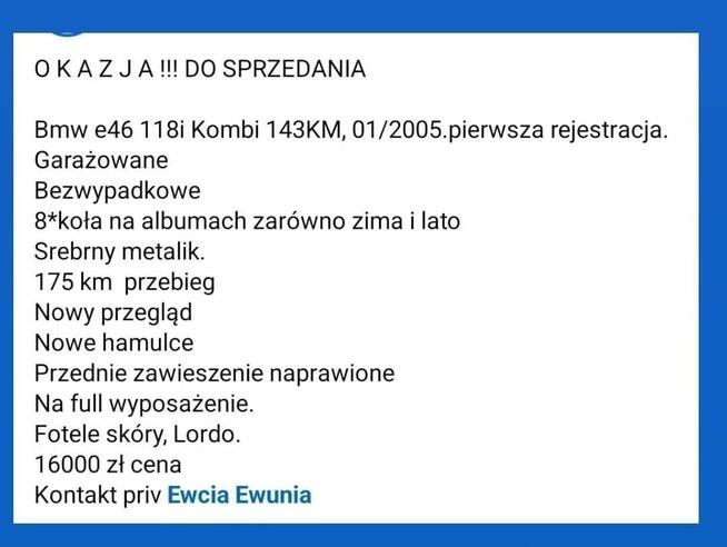 OKAZJA !!! DO SPRZEDANIA BMW E46 118i Kombi 143KM, 01/2005p