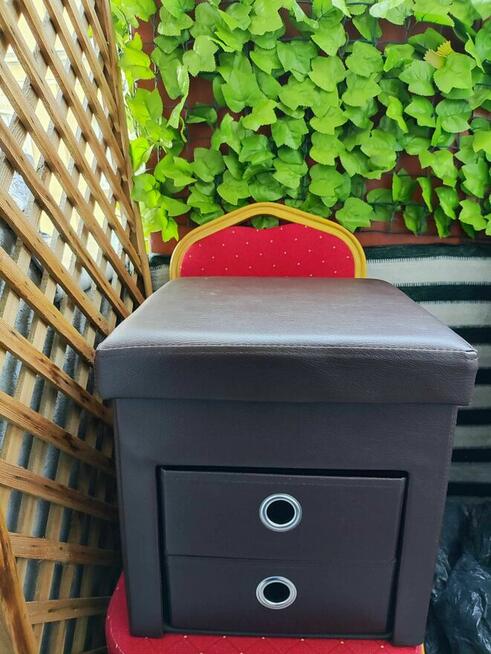 Pufa Tapicerowana Taboret Pufka szuflada szafka Brązowa