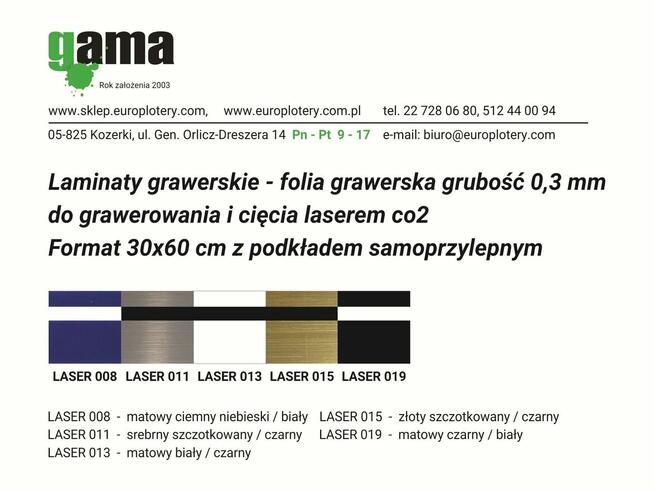 LAMINATY GRAWERSKIE LASER CO2 laminat grawerski