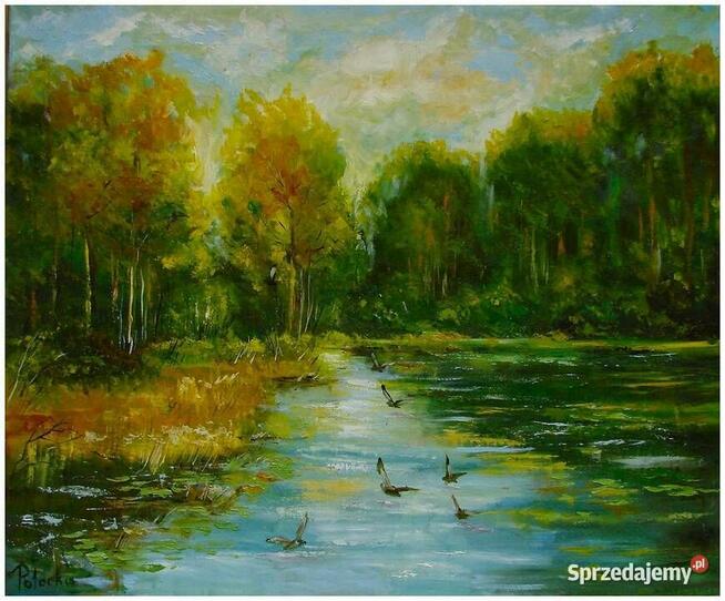 Póżne popołudnie nad wodą, obraz olejny 49-59cm