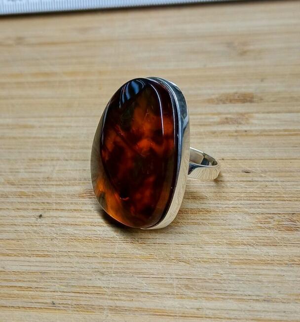 Pierścionek Srebrny z Bursztynem Roz.18/18,23mm