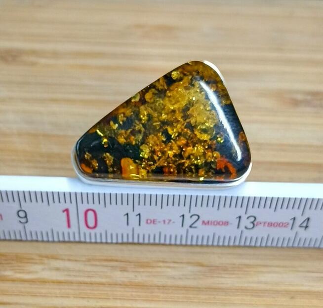 Pierścionki srebrny z bursztynem roz.21/śred.19,47mm
