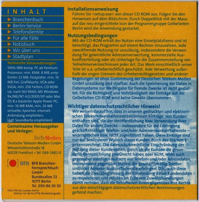 Für BERLIN 2004/2005 PLAN MIASTA USŁUGI KSIĄŻKA TELEFONICZNA