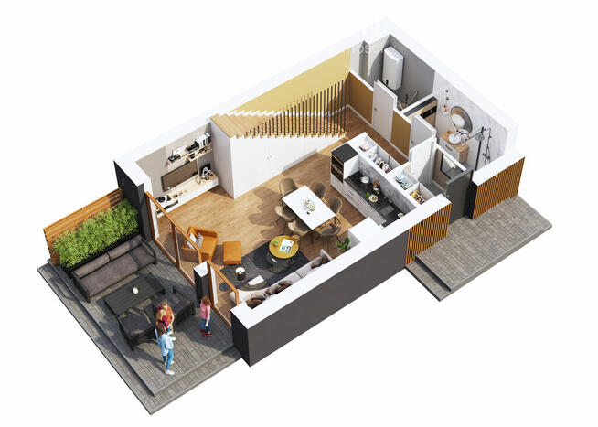 Dwupoziomowy apartament z ogrodem.