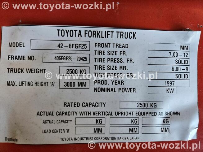 Wózek Widłowy TOYOTA 6FG25 Kabina TOYOTA 6FGF25 Linde