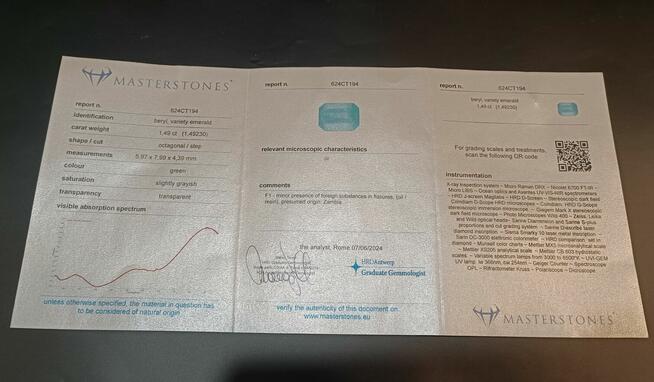 SZMARAGD 1,49 ct 5,97 x 7,99 x 4,39 mm OŚMIOKĄTNY CERTYFIKAT