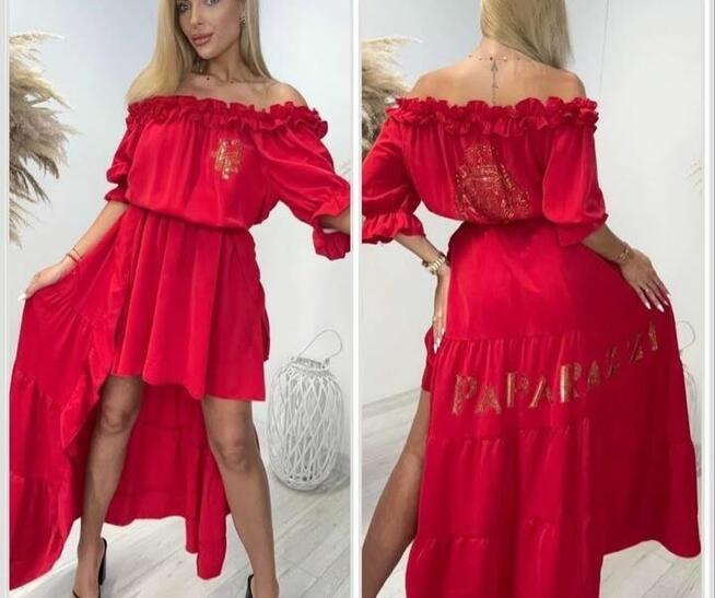 Sukienka czerwona midi , firmy PAPARAZZI fashion ORGINAL