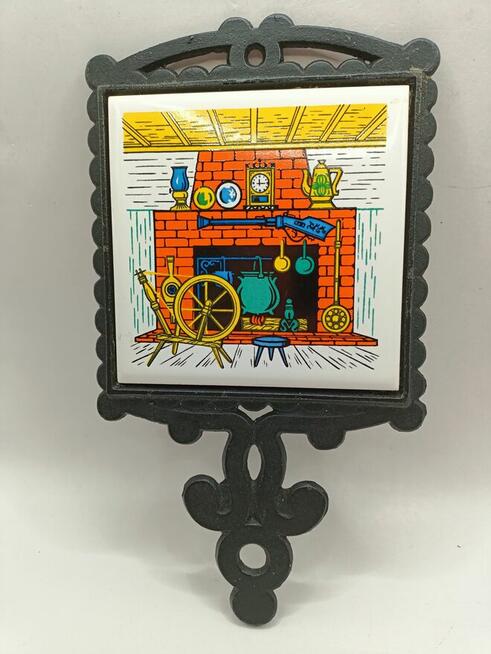 Zabytkowy kafel oprawiony w metalu podkładka pod garnek