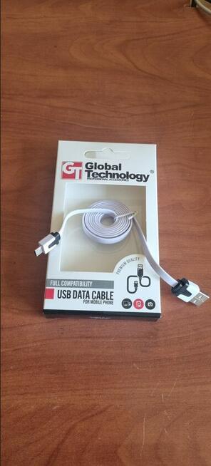 Kabel USB A - micro-USB B, 1m, płaski, biały - 2.0