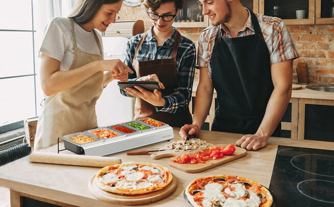 POJEMNIKI STACJA NA DODATKI DO PIZZY, ŻE STOJAKAMI ONLYFIRE