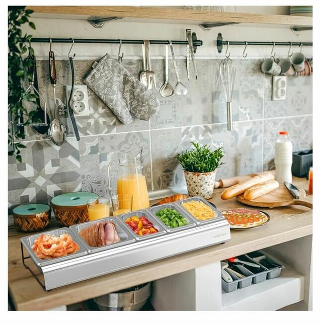 POJEMNIKI STACJA NA DODATKI DO PIZZY, ŻE STOJAKAMI ONLYFIRE