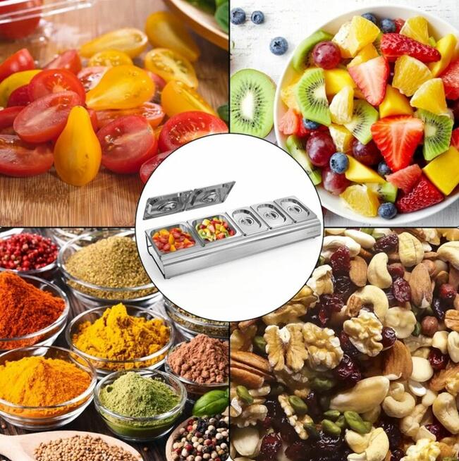 POJEMNIKI STACJA NA DODATKI DO PIZZY, ŻE STOJAKAMI ONLYFIRE