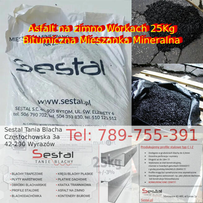 Asfalt Na Zimno Workach 25Kg Bitumiczna Mieszanka Mineralna