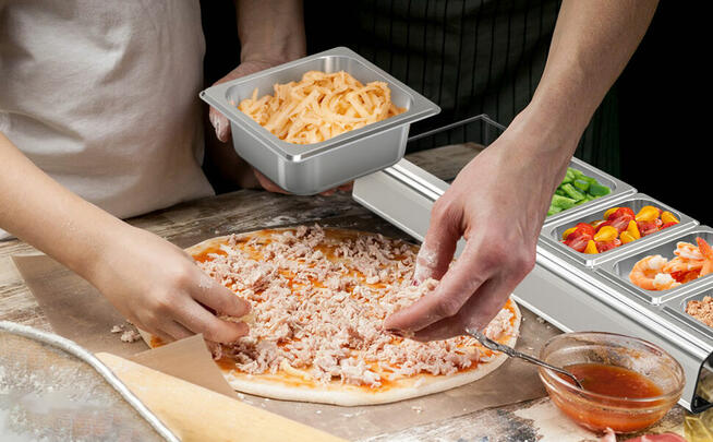 POJEMNIKI STACJA NA DODATKI DO PIZZY, ŻE STOJAKAMI ONLYFIRE