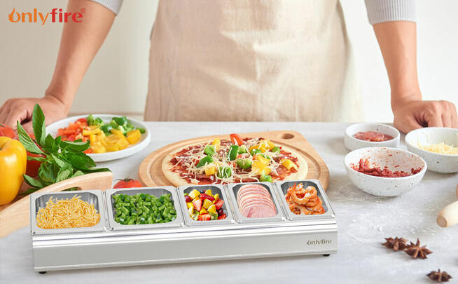 POJEMNIKI STACJA NA DODATKI DO PIZZY, ŻE STOJAKAMI ONLYFIRE