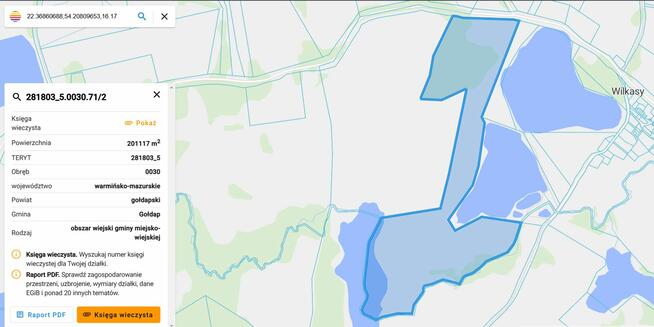 50 ha ziemii z dostępem do jeziora. Mazury Garbate