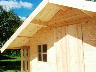 Domek drewniany 4m x 2,5m (taras oraz 2 drewutnie