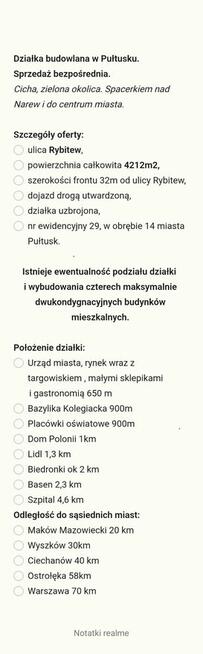 Działka budowlana w Pułtusku woj. mazowieckie