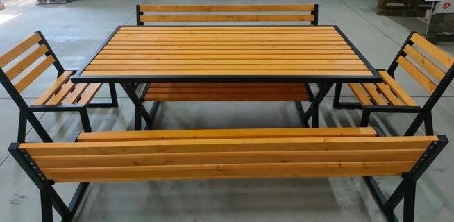 zestaw ogrodowy, stół, krzesła, ławki, metalowe, drewniane