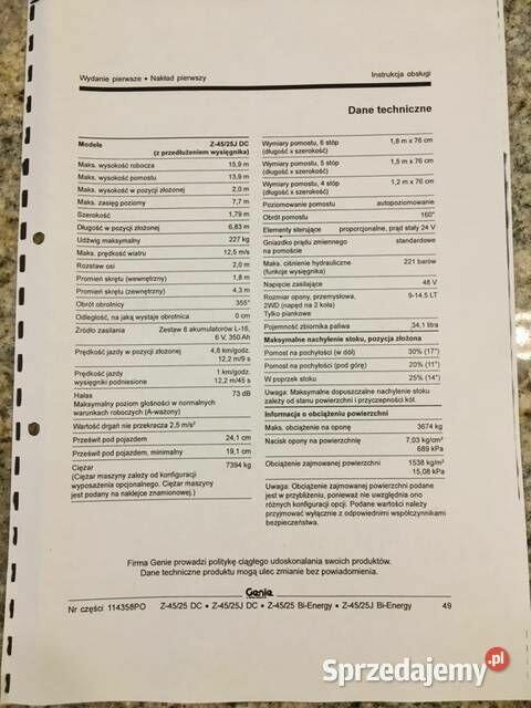 Podnośnik koszowy teleskopowo-przegubowy Genie Z45/25 J DC