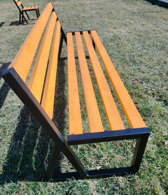 Ławka ogrodowa do stołu, metalowa, drewniana