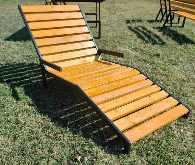 Leżak ogrodowy, metalowy, drewniany
