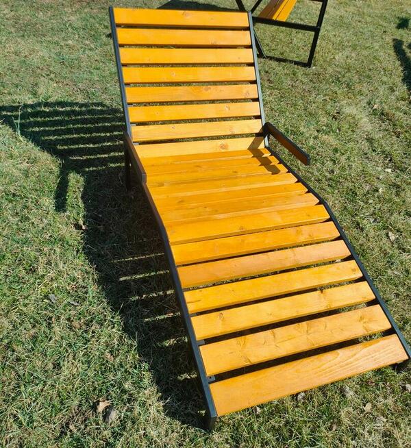 Leżak ogrodowy, metalowy, drewniany