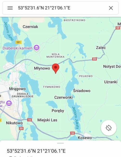 Działka pomiędzy dwoma jeziorami obok Mragowa