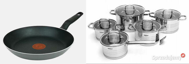 Komplet garnków Hoffner cięższe + patelnia 27 tefal +dodatki