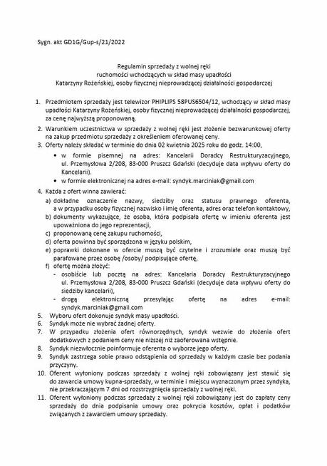 Syndyk sprzeda telewizor PHIPLIPS 58PUS6504/12