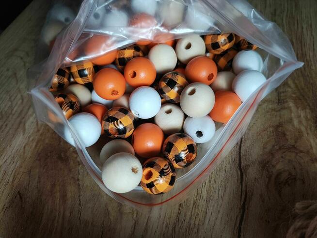 Koraliki Drewniane DIY z drewna korale deko pomarańczowe