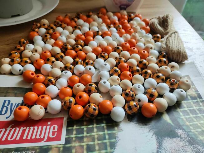 Koraliki Drewniane DIY z drewna korale deko pomarańczowe