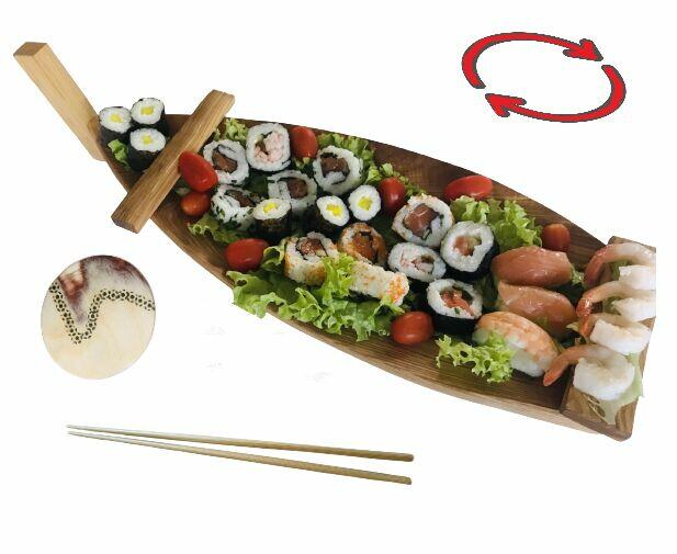 TACA na sushi statek drewniany do serwowania jedzenia 40 cm