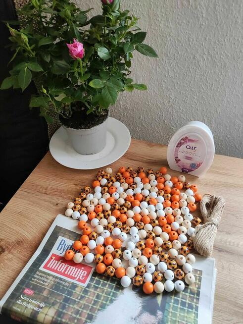 Koraliki Drewniane DIY z drewna korale deko pomarańczowe