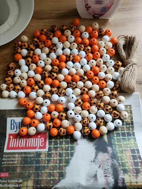 Koraliki Drewniane DIY z drewna korale deko pomarańczowe