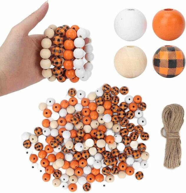 Koraliki Drewniane DIY z drewna korale deko pomarańczowe