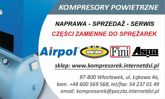 Sprężarki śrubowe, tłokowe, Osuszacze, WAN, AIRPOL, FINI