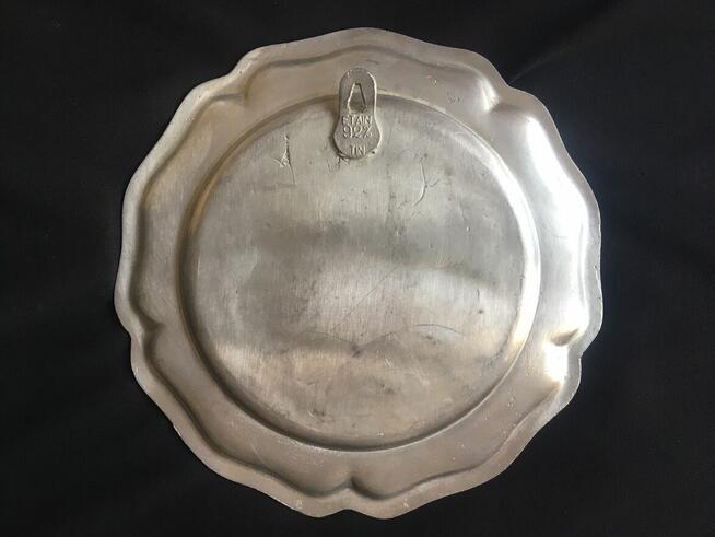 Stara patera talerz wiszący cynowy cynowany Antwerpen SPQA S