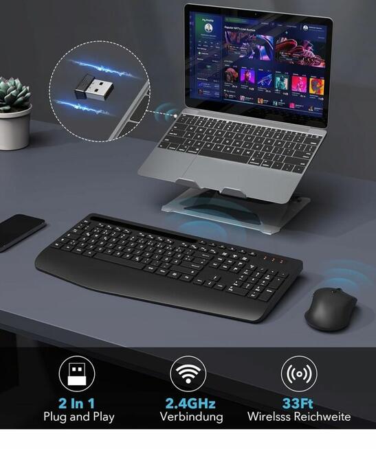 Zestaw klawiatura i myszka Bezprzewodowa, pełnowymiarowy ukł