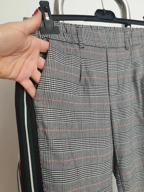 Spodnie szare krata lampas M