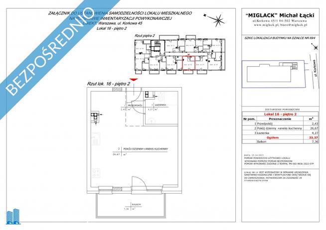 Mieszkanie nr 16: 1 pokojowe 33,37 m2, 2 piętro