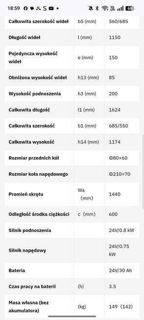Na sprzedaż wózek paletowy EP15L 1150kg 115cm widły.faktuVAT