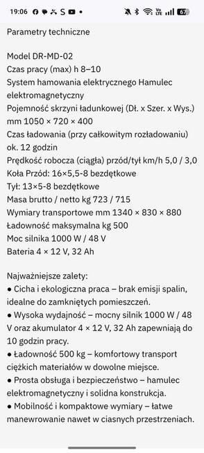 Na sprzedaż taczka elektryczna WE 500.faktura vat