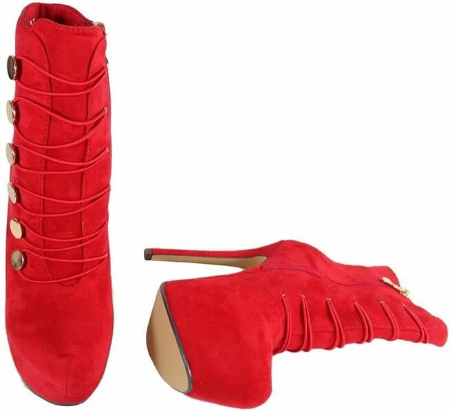 COMER Czerwone botki na platformie zamszowe szpilki