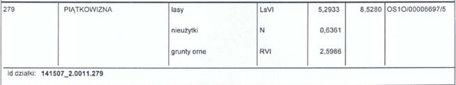 Działka rolno-leśna w Piątkowiźnie nr ...279