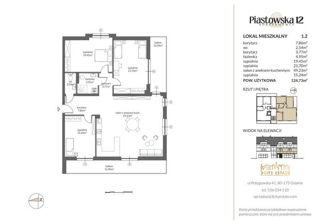 Apartament 124,73 m² - 4 pokoje - Pruszcz Gdański