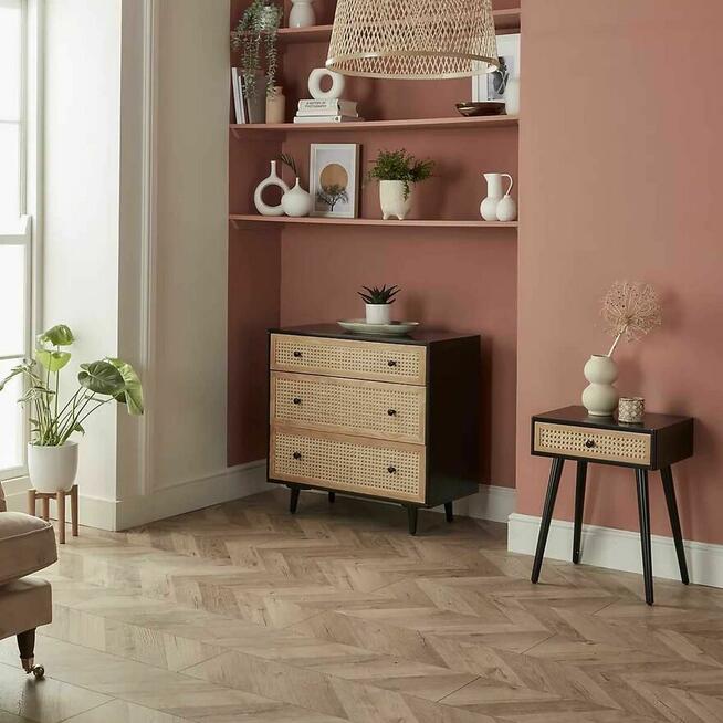 Komoda Leona Czarny Matt Rattan 3 Szuflady Boho Retro 80 cm