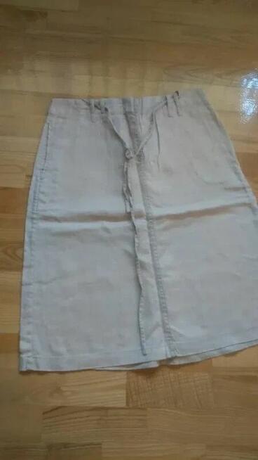 Spódnica HM lniana beż jasny z kieszeniami M midi len