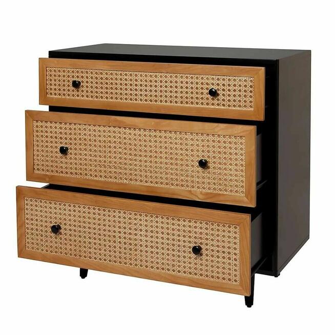 Komoda Leona Czarny Matt Rattan 3 Szuflady Boho Retro 80 cm